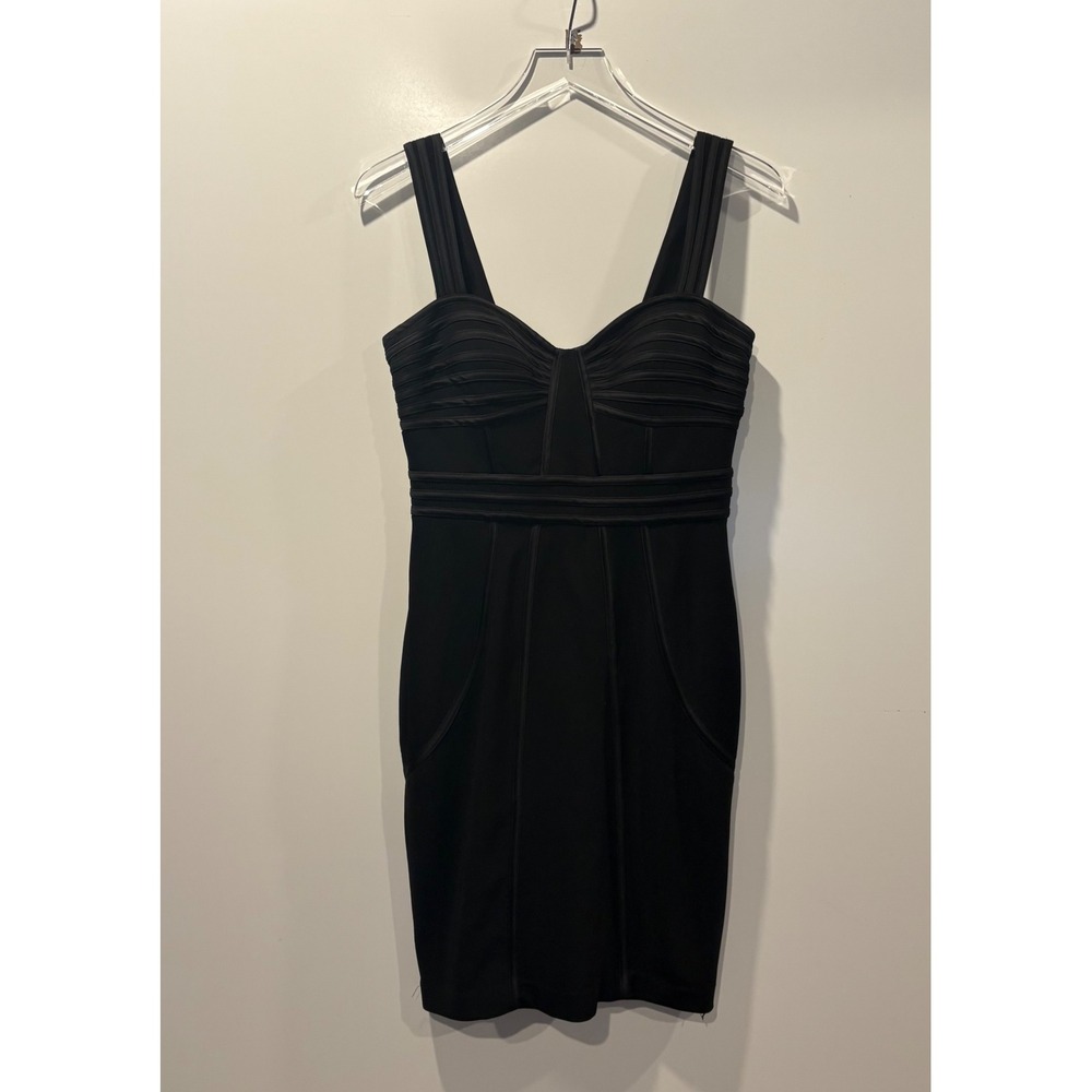Cache Black Ribbed Bandage Corset Bodice Bodycon Mini Dress Womens Size 8